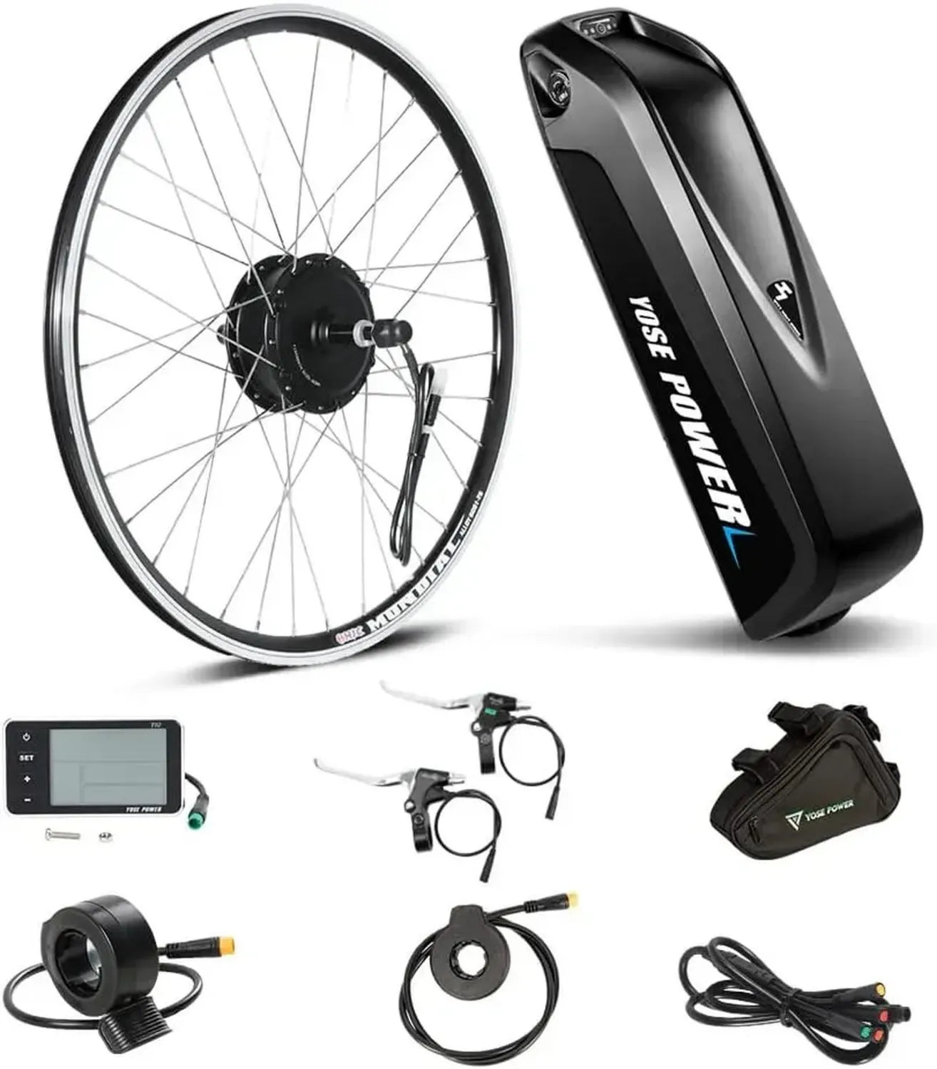 Kit de Conversion Vélo Électrique YOSE POWER 26'' à 28'' 36V 250W/350W Moteur Arrière avec Batterie Intégrée 36V 13Ah/18Ah