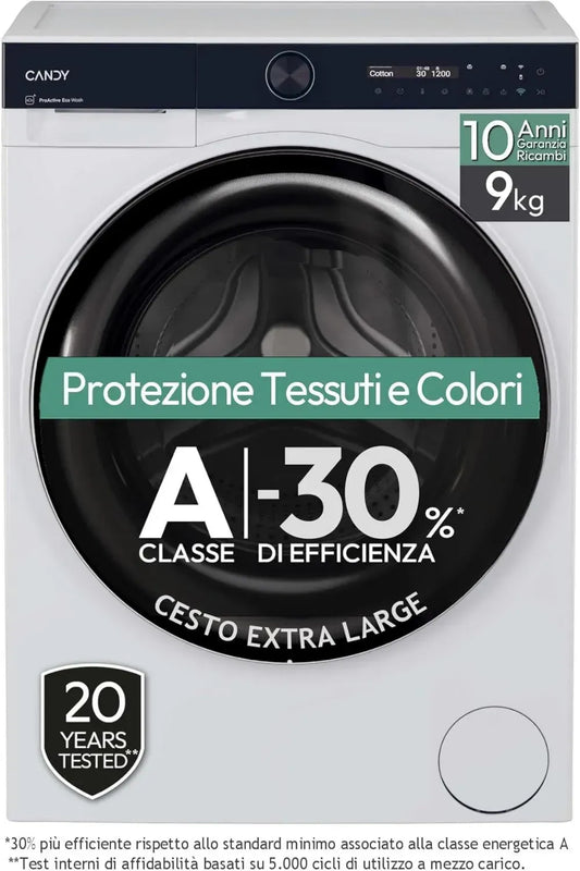 Lave-linge Candy ProWash 700, 9kg, connectivité intelligente, classe A, 1400 tours, 16 programmes, blanc