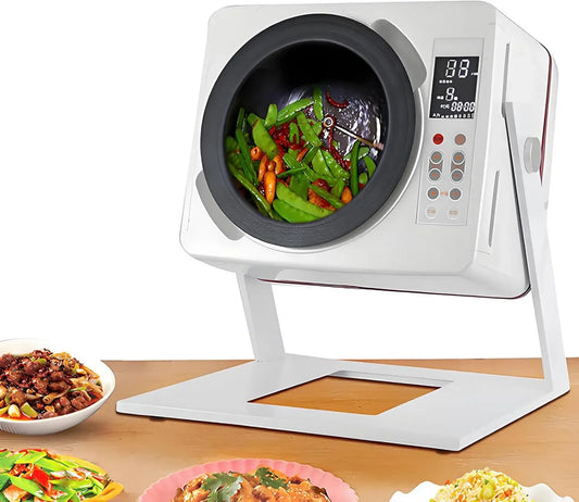 Autocuiseur Électrique 6L, Cuisson Rapide 5 Minutes, Mélange Automatique 360°, Inclinaison Ajustable, Nettoyage Simplifié, Robot Cuisinier pour Friture, Sauté et Mijotage