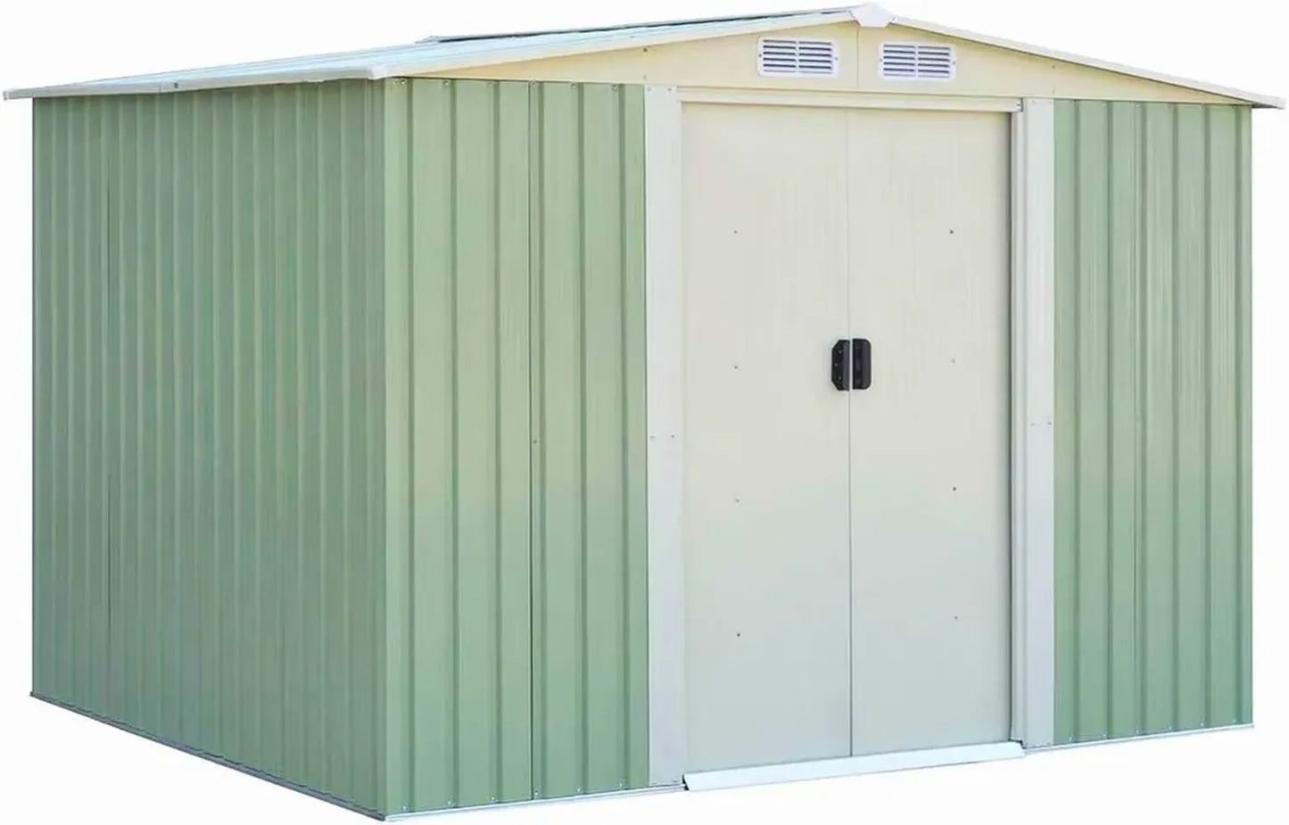 COSTWAY Hangar de Jardin Métallique Vert avec Porte Coulissante et Ventilation, Toiture Galvanisée, 205x257x175,5 cm